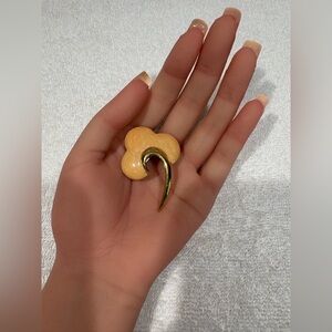 Vintage Monet Modernist Brooch Sculptural Gold Tone & Enamel